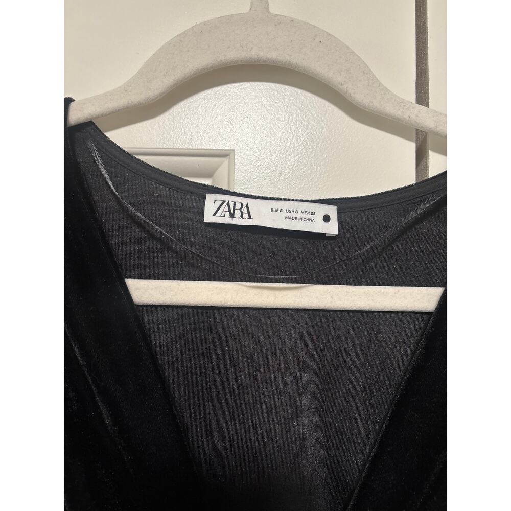 Zara Black Velvet Long Sleeve Dress Size S - Picture 4 of 10